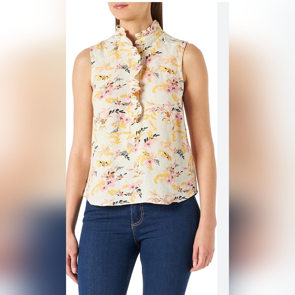 NWT Part Two Linen Poula Top in Peony Leaf Bouquet